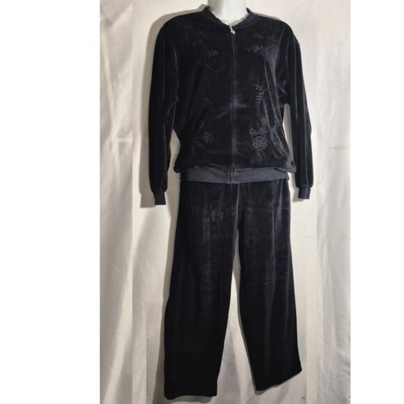 ALFRED DUNNER 2-piece casual fleece jacket and pants set, black in size 12 - Picture 15 of 16
